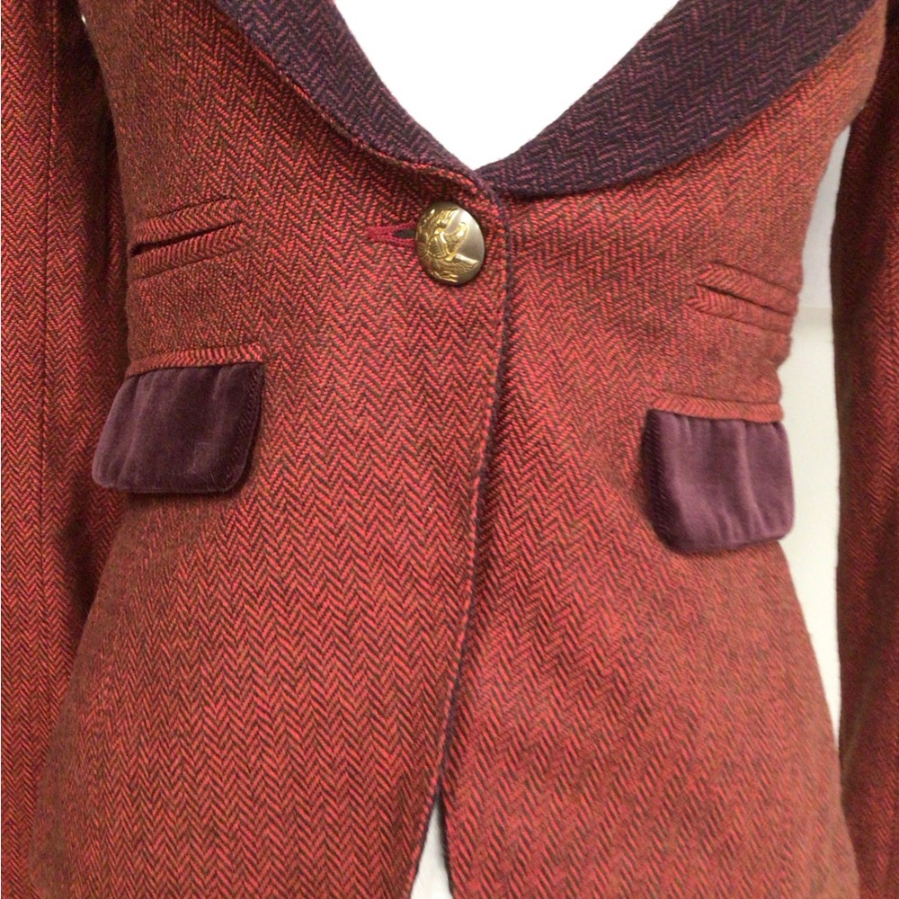 Smythe Velvet Trimmed Peak Lapeled Herringbone Blazer - Picture 7 of 16